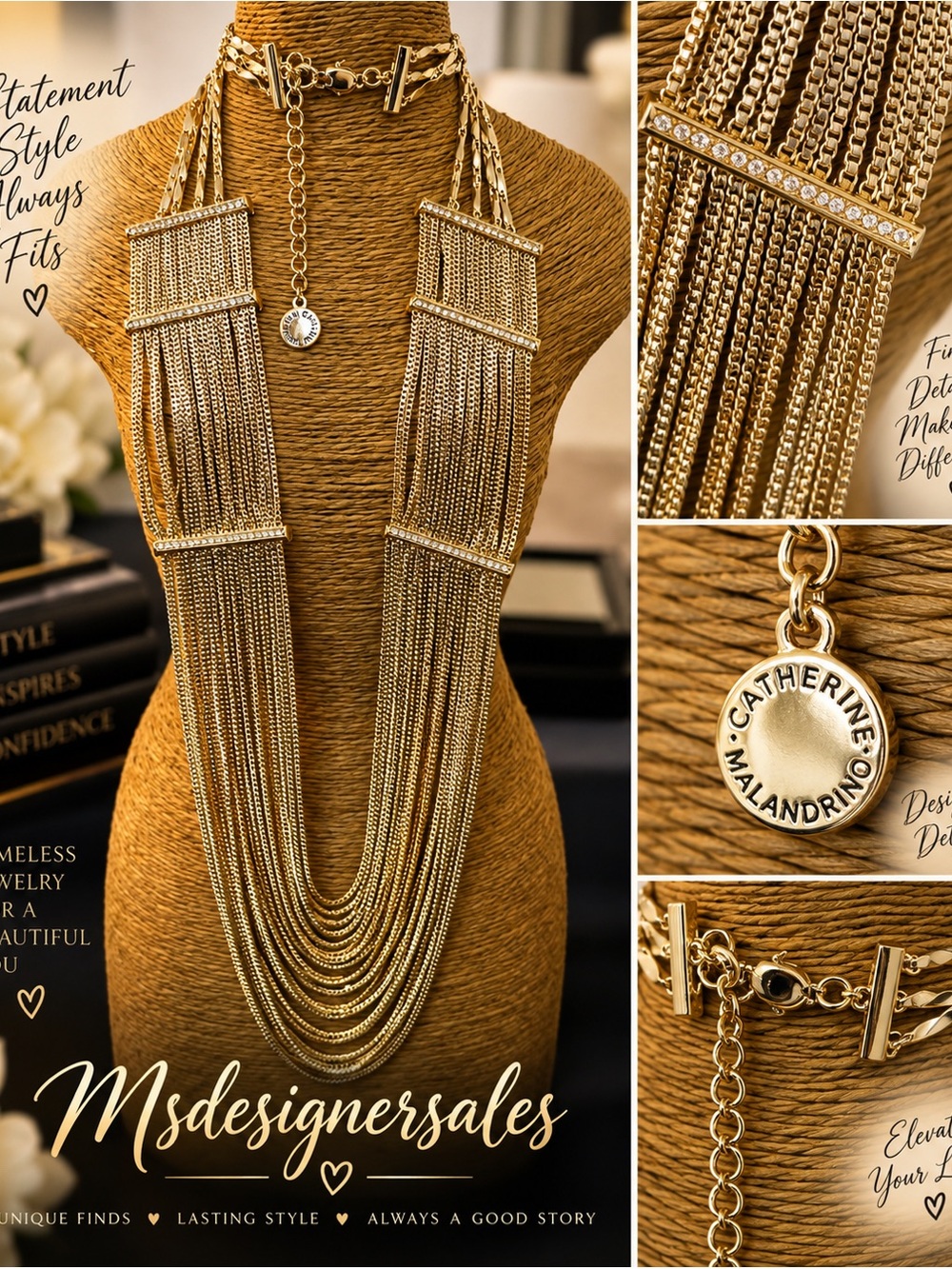 Catherine Malandrino Gold Layered Fringe Multi-Row Necklace